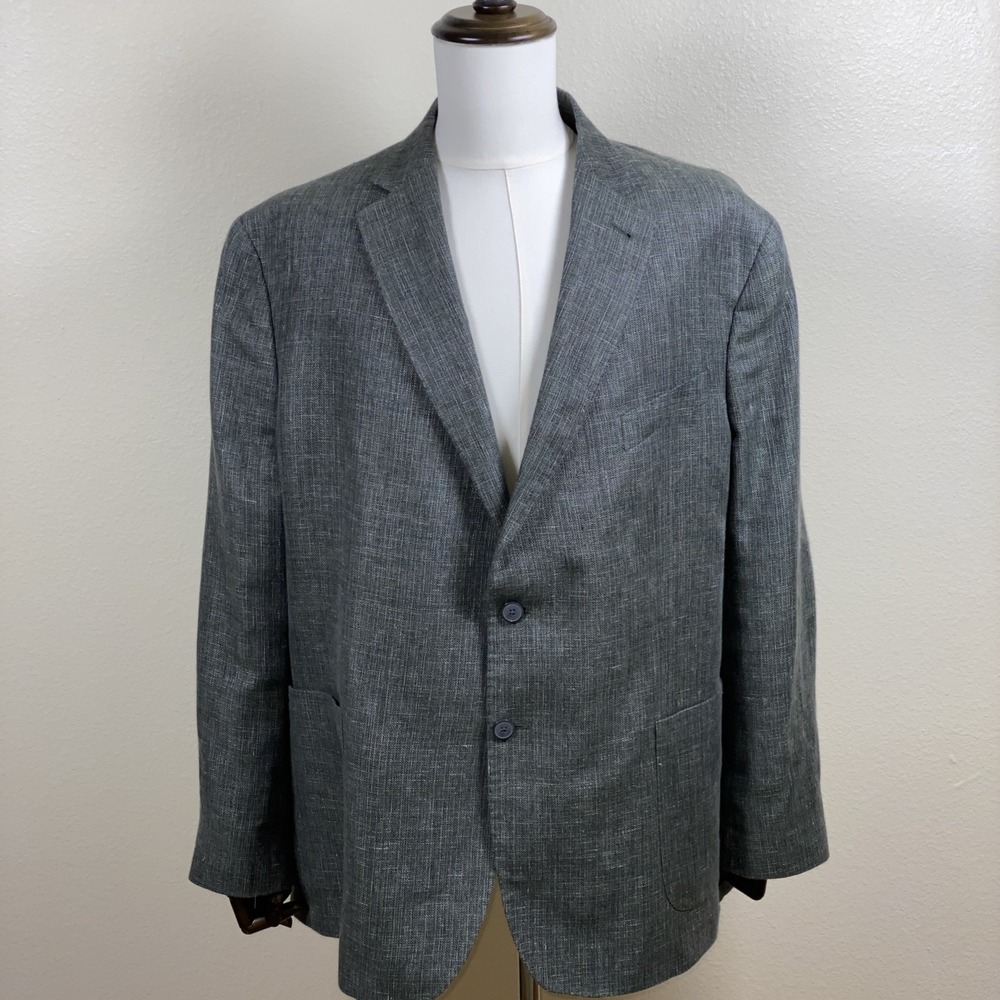 Joseph Abboud Heritage 50R Green Wool Linen Sport Coat Guabello Fabric Elbow Pat